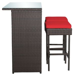 Set da bar in vimini di rattan da esterno in 3 pezzi con 2 sgabelli con cuscini - Product Image 6
