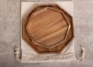 Juego de Bandejas Octagonales de Madera de Acacia Premium, Hechas a Mano, Sostenibles, Apilables, Tabla de Charcutería, Plato para Servir Comida, para Sala de Estar - Product Image 5