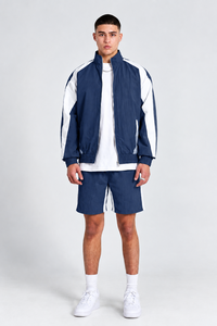<b>Men's</b> Navy Blue White Color Block Windbreaker <b>Jacket</b> Matching <b>Short</b> Set Lightweight Sportswear Tracksuit <b>Men</b> Casual Outdoor Set - Product Image 6