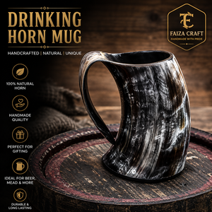 Mug en corne naturelle Vinking - Écologique et léger, poli, style américain FAIZACRAFT pour vin, bière et fêtes - Product Image 1