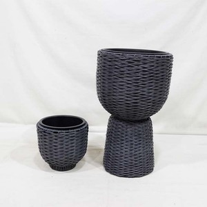 Ensemble de pots de fleurs en plastique grand format, modernes et durables, pour jardin extérieur, design minimaliste, gris foncé, style tressé - Product Image 5