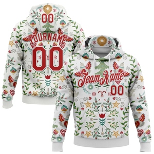 Wholesale OMMIZ INDUSTRY Custom Stitched White Red-White 3D <b>Christmas</b> Floral Sports Pullover Sweatshirt Hoodie - Product Image 1