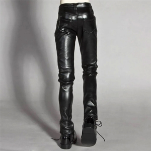 Hip Hop Hair on Hide Slim Fit Canvas Printed Mid Waist <b>Stretch</b> Breathable Motorcycle Flared Trousers for <b>Men</b> - Product Image 1