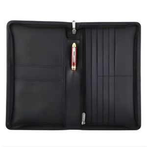 Portefeuille de voyage exécutif en cuir véritable avec boucle centrale pour stylo, pochette à double fermeture éclair, porte-documents vertical, organiseur long pour chéquier - Product Image 2
