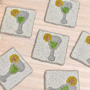 Cute Beaded Cocktail Coasters 1 Piece Eco-Friendly Portable Luxury with Lemon Drink Design Washable <b>Bar</b> <b>Mats</b> for Drink Serving - Product Image 3