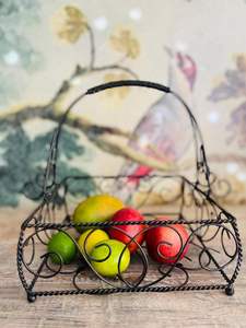 Panier à fruits rond en fer avec construction ouverte pour une meilleure circulation de l'air, gardant les fruits frais plus longtemps naturellement - Product Image 5