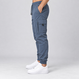 Pantalones Cargo Jogger para Hombre Azul Grisáceo con Bolsillos con Solapa, Detalle de Cremallera, Ajuste Relajado, Cintura con Cordón y Dobladillo con Puño, Estilo Urbano, Venta al por Mayor - Product Image 2