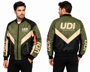 Men’s Bomber <b>Jacket</b> Custom Colorblock Windbreaker <b>with</b> <b>Zipper</b> <b>Pockets</b>, Ribbed Cuffs and Graphic Logo for Streetwear - Product Image 3