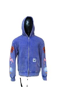 Sweat à capuche personnalisé 100% coton French Terry Broderie vieillie avec impression brodée lavage à l'acide strass - Product Image 6