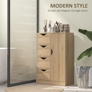 Armadietto di stoccaggio indipendente della quercia con 4 cassetti la credenza del pavimento del bagno per la camera da letto ed il salone - Product Image 4