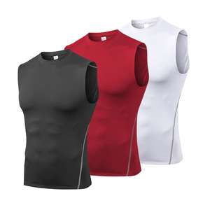 OEM Custom Logo Men Sleeveless Compression Tank <b>Top</b> Polyester Quick Dry Gym Fitness Vest Wholesale Multi-Color Sports Shirt - Product Image 2