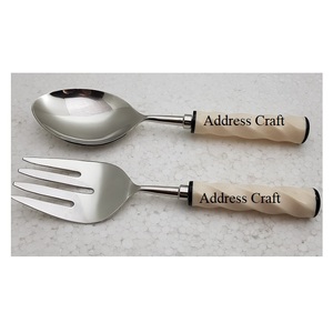 18/8 Stainless Steel Wood Handle Salad Server Set Eco-Friendly Dishwasher <b>Safe</b> American Style Salad <b>Tools</b> Kitchenware Silverware - Product Image 5