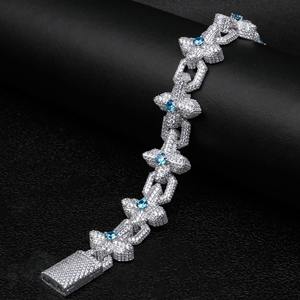 Pulsera de Tenis Geométrica de Lujo en Oro Sólido de 18K con Baño de Oro, Gemas Azules y Detalles de Diamantes, Certificada por IGI, Unisex, para Fiestas - Product Image 3