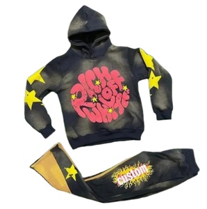 Streetwear vintage unisexe survêtements délavés au soleil pantalon évasé à l'acide pour hommes sweat-shirt respirant sweats à capuche personnalisés - Product Image 1