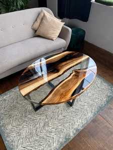 Handcrafted Oval <b>Epoxy</b> Resin <b>Coffee</b> <b>Table</b> Solid Wood Live Edge Designer Center <b>Table</b> Modern Luxury Home Furniture - Product Image 3