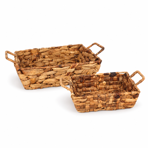 Panier de rangement en jacinthe d'eau tressé à la main, écologique, 2 pièces, avec poignées, organisateurs rectangulaires rustiques pour la décoration de la maison - Product Image 1