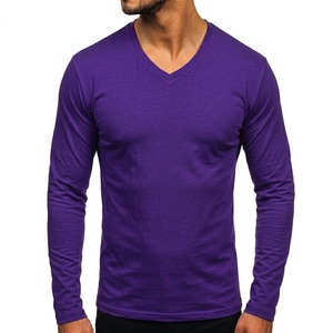 Men's T-Shirt <b>Combed</b> Cotton T-Shirt Long Sleeve V- Neck For Summer Outdoor Wear Lightweight Sports Tee Shirts Black - Product Image 3