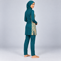 Ensemble Burkini 3 Pièces Premium pour Femme, Modeste, Entièrement Couvrant, Coupe Haute, Imprimé, Logo Avant, Style Islamique