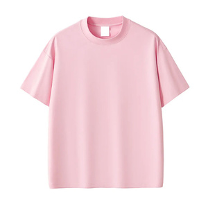 Camiseta de Manga Corta para Hombre, Cuello Redondo, Color Rosa, 100% Algodón, Corte Regular, Estilo Casual, Tejido de Punto, Color Sólido, Diseño Liso, 320g - Product Image 1