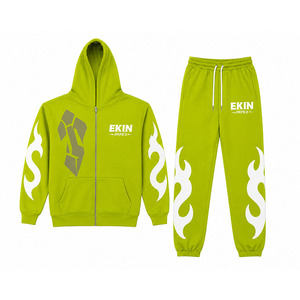 Custom Men Flame Tracksuit Zip Up Hoodie and Jogger Set Streetwear Sportswear - Product Image 3