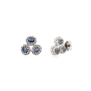 Classy Three Stone Cluster Natural Blue Sapphire Gemstone Beautiful Handmade 925 Sterling <b>Silver</b> <b>Stud</b> Earrings for Girls - Product Image 5