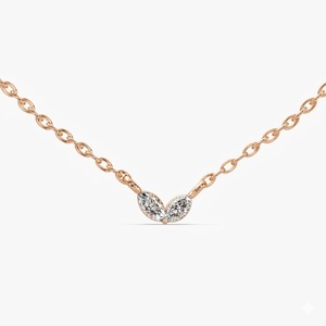 Collar de oro macizo de 10K, 14K, 18K con colgante doble estilo Toi et Moi de diamantes cultivados en laboratorio, diseño de pétalo en arco y diamantes marquesa, joyería para uso diario. - Product Image 3