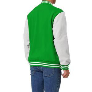 Green Varsity <b>Jacket</b> <b>Light</b> Grey Sleeves Men Unisex Baseball Style Zipper <b>Waterproof</b> Knitted Custom logo Option Warm Outerwear - Product Image 3