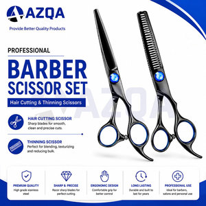 Stainless Steel Black Hairdressing Scissors Set With Cutting And <b>Thinning</b> Shears Blue Decorative Screw And Finger <b>Rings</b> - Product Image 2