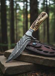 Custom Handmade Damascus Steel Drop Point Skinner <b>Knife</b> With <b>Bone</b> <b>Handle</b> And Leather Sheath 9 Inch DIY Outdoor <b>Knife</b> - Product Image 4