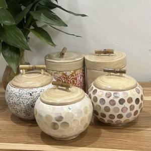Factory Wholesale Mother of Pearl <b>Bamboo</b> Jar with Shell Inlay <b>Bamboo</b> <b>Container</b> for Luxury Home Decoration - Product Image 5
