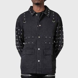แจ็คเก็ตเดนิมสีดำทรงโอเวอร์ไซส์ สไตล์โกธิค สตีมพังก์ ประดับหมุดสีเงิน ห่วงรูปตัว D ตาไก่  แฟชั่นสตรีทแวร์ ทำมือ ใส่ได้ทั้งชายและหญิง - Product Image 2