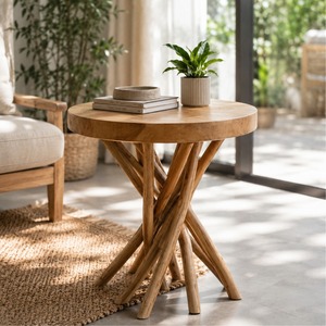 ARTERRA Premium Round Natural <b>Wood</b> Top Teak Branch Side <b>Table</b> <b>Rustic</b> Accent Furniture for Villa Lounge Space - Product Image 4