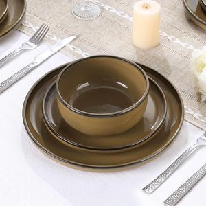 Service d'assiettes en céramique marron moka, finition brillante raffinée, profil rond classique, vaisselle durable pour des réceptions élégantes - Product Image 2