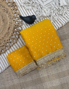 Sari de chifón y mezcla de seda adornado al estilo Bollywood KV (Amarillo) - Product Image 6