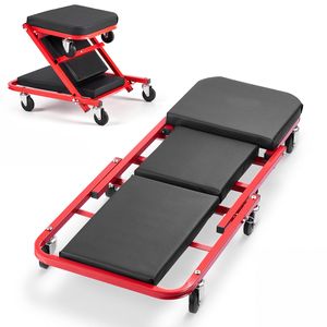 Chaise roulante pliante 2-en-1 pour mécanicien avec siège, capacité de 450 lb, 6 roulettes pivotantes - Product Image 1
