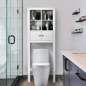 Over the Toilet <b>Storage</b> Cabinet with 4 <b>Open</b> Compartments Bathroom Shelves - Product Image 6