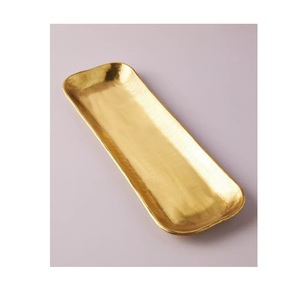 Elegant <b>Slim</b> Gold Metal Tray Hammered Brass Decorative Platter Minimalist Jewelry Vanity Tray & Coffee <b>Table</b> Centerpiece - Product Image 1