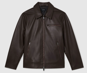 Veste moto en cuir véritable pour homme, col montant, fermeture éclair, coupe classique, style automne, couleur unie - Product Image 2