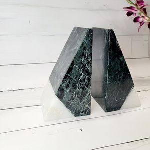 Modern Art Deco Green and White Marble Sculptural Bookends Luxury Natural Stone Holder for Home Office Bookshelf <b>Library</b> Decor - Product Image 4