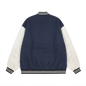 Chaqueta universitaria de lana con mangas de cuero blanco y parche de esqueleto, estilo hip hop, para hombre, venta al por mayor, ropa urbana, estilo Letterman - Product Image 2