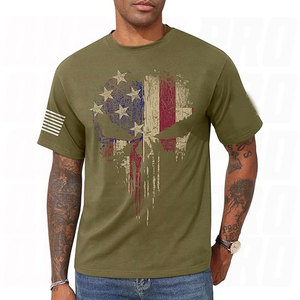 Camiseta de Manga Corta con Diseño de Calavera y Bandera Estadounidense, Camiseta Patriótica para Hombre con Gráfico de Calavera y Bandera de EE. UU., Informal, de Verano, de Algodón - Product Image 1