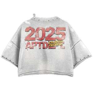 Camiseta de manga corta para hombre, estilo hip hop urbano, con logo frontal, jersey de punto, 220g, antiarrugas, corte holgado, desgastada - Product Image 2