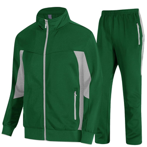 Men's Green Fleece Tracksuit Full Zipper Sporty Sweatshirt and <b>Pants</b> Set with Gray Panels Breathable Regular Fit Winter Wear - Product Image 1
