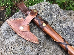 Custom Handmade Damascus Steel Blade <b>Wood</b> Handle <b>Axe</b> With Leather Sheath Outdoor <b>Axe</b> - Product Image 6
