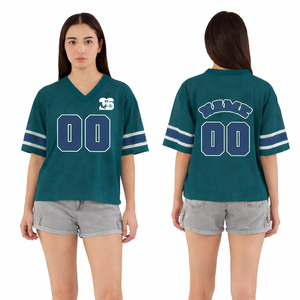 Custom Women American Football Jersey Oversized Mesh Sports Shirt Breathable Team Uniform V Neck Casual Athletic Wear - Product Image 1