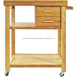 Chariot de cuisine et de bar en bois de manguier de qualité supérieure avec tiroirs et roulettes, îlot roulant, chariot de bar domestique, meuble de rangement moderne pour la maison et l'hôtel - Product Image 3
