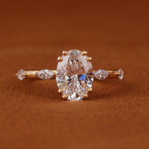 IGI Certified Oval Lab Grown Diamond Engagement Ring for Women 14k Solid Yellow Gold Marquise Vintage Pave Side Bridal Jewelry - Product Image 1