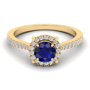 Anillo REYES de Oro Sólido de 14K con Diamante y Piedra de Nacimiento, Corte Brillante Redondo, Zafiro Azul de 0.84 Quilates, para Mujer - Product Image 1