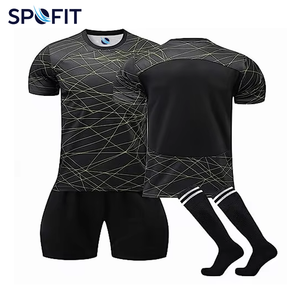 SPOFIT ชุดฟุตบอลสำหรับผู้ใหญ่แบบไม่จำกัดเพศสีดำพิมพ์ลายเรขาคณิตแขนสั้นปกติระบายความชื้นป้องกันแบคทีเรียระบายอากาศได้ - Product Image 1