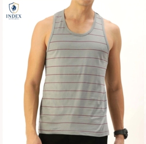 INDEX APPAREL เสื้อกล้ามผู้ชายลายทางสีเทา คอกลม ลำลอง ระบายอากาศได้ดี เสื้อกั๊กถักแบบไม่มีแขน - Product Image 1